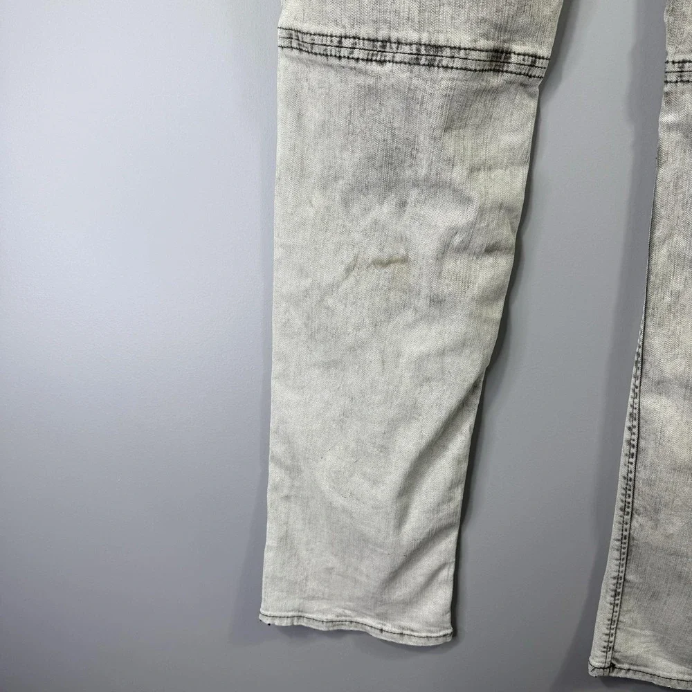 True Religion Rocco Jeans Mens 38x33 Gray Acid Wash Relaxed Skinny Moto Denim